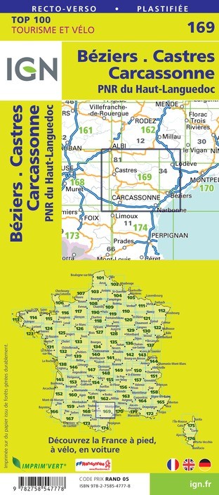 Carte Ign N° 169 Béziers Castres Carcassonne - Pnr Du Haut-Languedoc