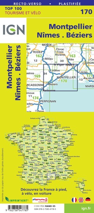 Carte Ign N° 170 Montpellier Nîmes Béziers