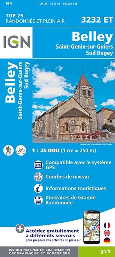 Carte IGN belley saint genix sur guiers sud bugey 3232ET série Top 25