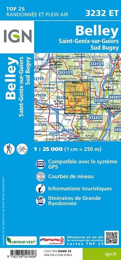 Carte IGN belley saint genix sur guiers sud bugey 3232ET série Top 25