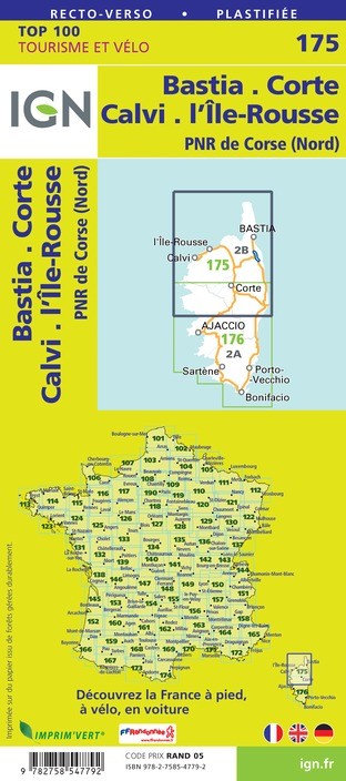 Carte Ign N° 175 Bastia Corte Calvi L'Île-Roussev4 - Pnr De Corse (Nord)