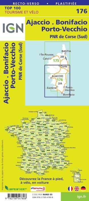 Carte Ign N° 176 Ajaccio Bonifacio Porto-Vecchio - Pnr De Corse (Sud)