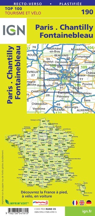 Carte Ign N° 190 Paris Chantilly Fontainebleau