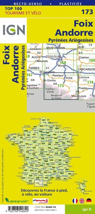 Carte Ign N° 173 Foix Andorre - Pyrénées Ariégeoises