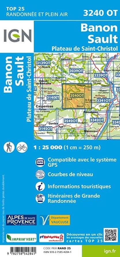 Carte IGN banon sault plateau de saint christol 3240OT série Top 25