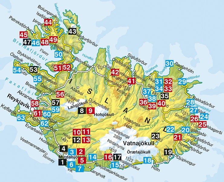Détail de la carte des randonnées du guide Rother pour l'ISLANDE