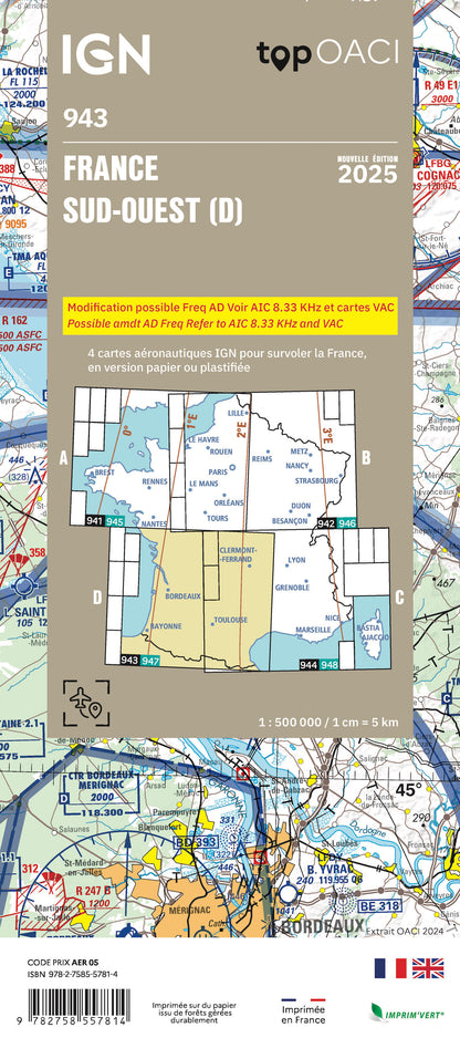 Carte OACI 943 édition 2025 sud-ouest