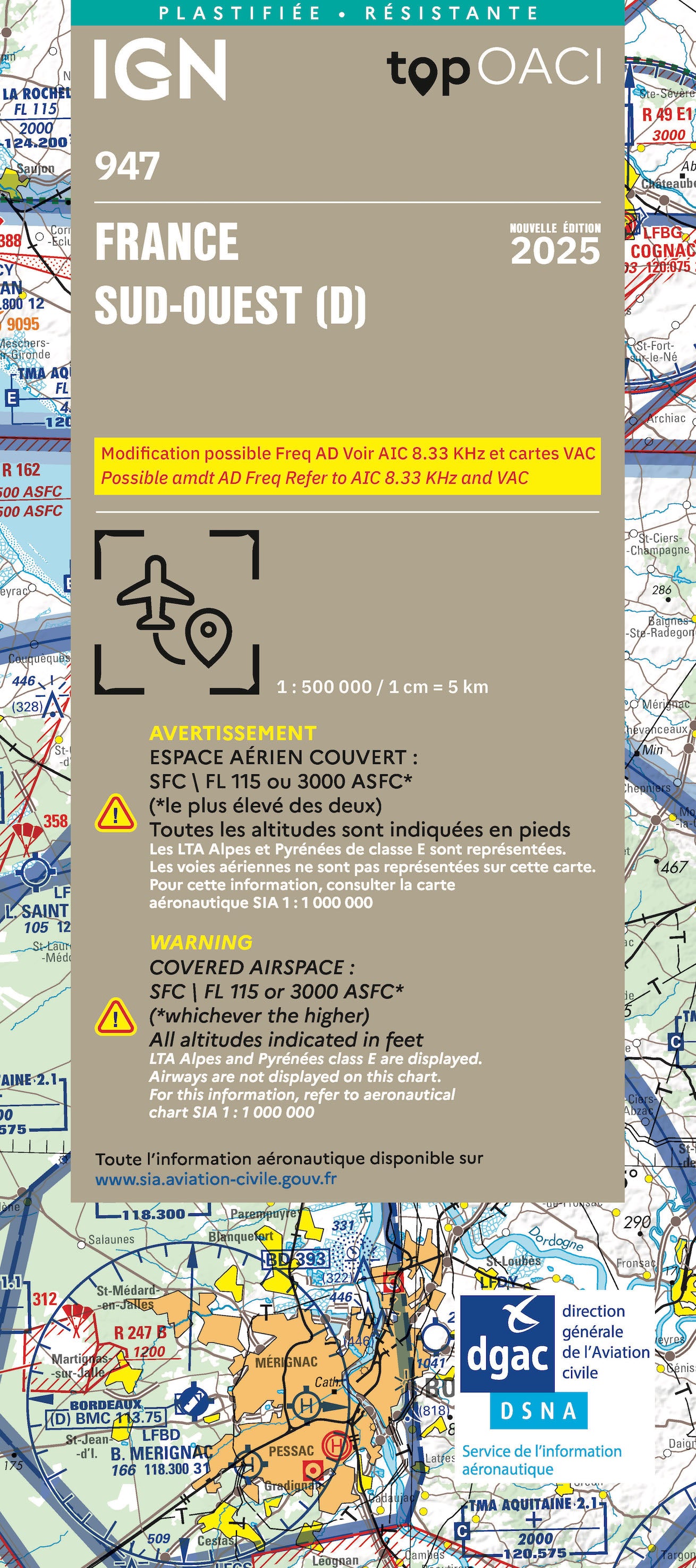 Carte IGN OACI 947 édition 2025  - France Sud Ouest