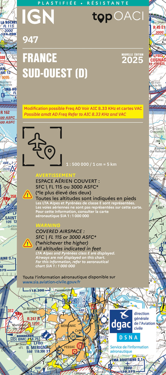 Carte IGN OACI 947 édition 2025  - France Sud Ouest