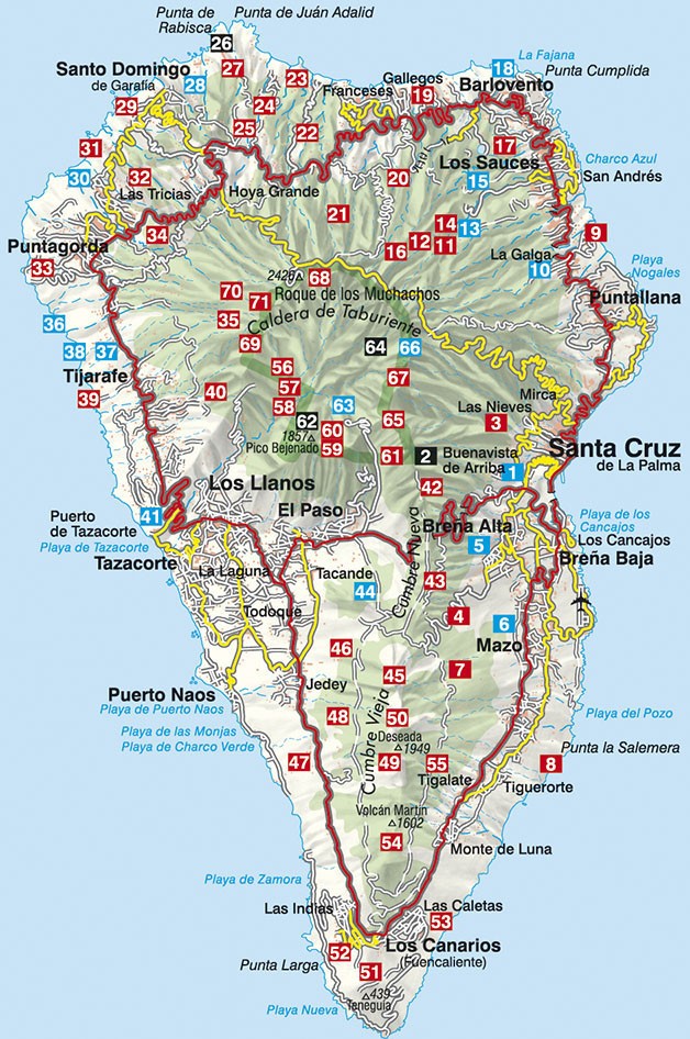 Carte des principales randonnées de la palma